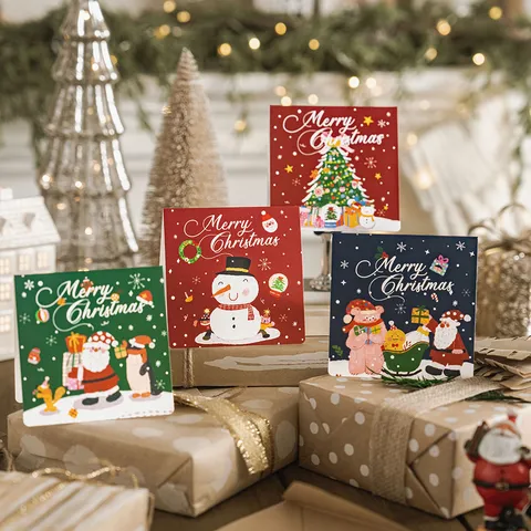 Set di Biglietti di Auguri Pieghevoli Natalizi Retro Biglietti di Benedizione Scritti a Mano per Regalo di Natale