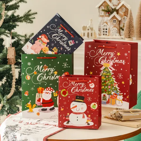 Cartoon Weihnachten Geschenktüten Tragbare Weißer Karton Papiertüten Für Heiligabend Apfel Süßigkeiten Urlaub Party Geschenke Taschen