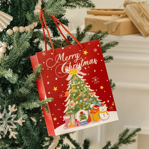 Cartoon Weihnachten Geschenktüten Tragbare Weißer Karton Papiertüten Für Heiligabend Apfel Süßigkeiten Urlaub Party Geschenke Taschen