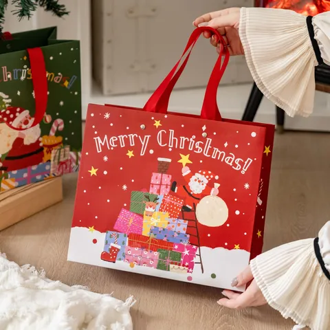 Cartoon Weihnachten Geschenktüte Mit Bandgriffen Handgemalter Weihnachtsmann Schneemann Papiertüte Für Urlaub Party Dekoration Süßigkeiten