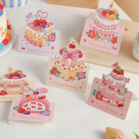 Ins-Stil 3D Kuchen Geburtstag Grußkarte Ölgemälde Stil Kleine Nachrichtenkarte Geschenkbox Dekoration Geburtstag Segen Karte