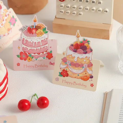 Ins-Stil 3D Kuchen Geburtstag Grußkarte Ölgemälde Stil Kleine Nachrichtenkarte Geschenkbox Dekoration Geburtstag Segen Karte