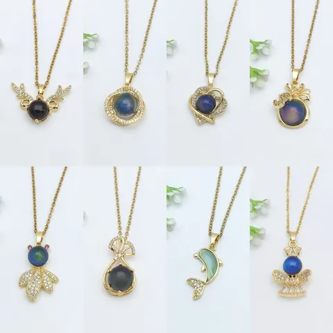 Collana con Pendente a Cambiamento di Colore Sensibile alla Temperatura Catena a Clavicola in Acciaio Inossidabile con Zirconia