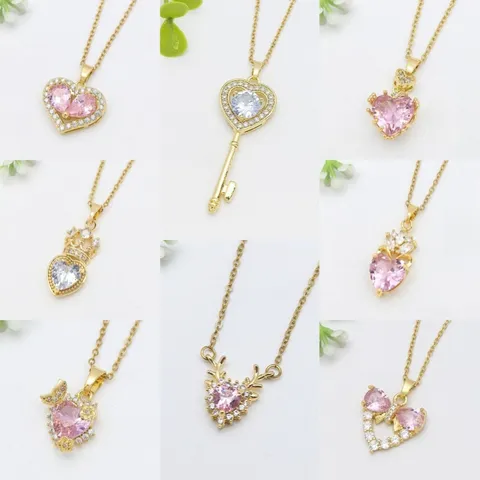 Squisito Collana con Pendente a Cuore in Acciaio Inossidabile Rame Zirconia Per Donna Elegante Accessorio di Gioielleria di Moda Geometrica Placcato Oro