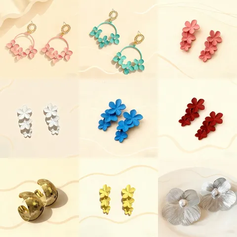 Orecchini a Goccia con Grandi Fiori Esagerati per Donna Orecchini Floreali in Lega Strass Eleganti Orecchini a Cerchio Geometrici Gioielli Regalo