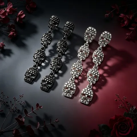 Gothische Vampir Schwarze Rose Silber Totenkopf Ohrhänger Legierung Strass Dunkle Punk Ohrringe Für Halloween Party Schmuck