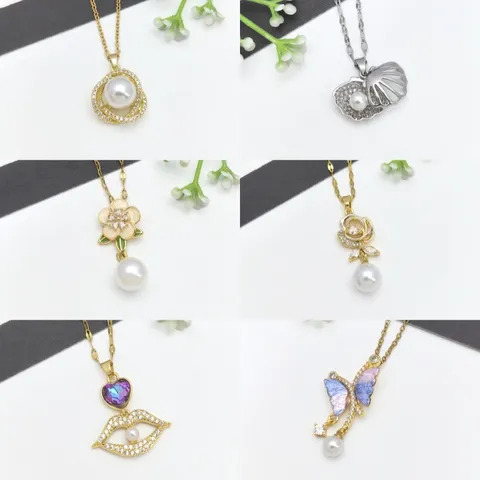 Dolce Collana a Catena da Clavicola in Acciaio Inossidabile Galvanico Strass Perla Artificiale Ciondolo Geometrico Floreale per Donna Quotidiano Gioielli