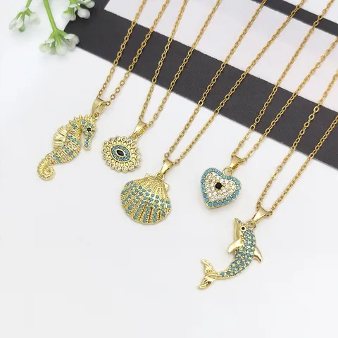 Collana Girocollo a Catena in Acciaio Inossidabile da Donna Placcata in Oro con Ciondolo in Rame Strass Animale Marino Malocchio Gioielli Regalo