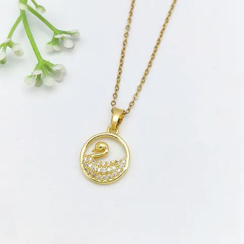 Collana alla Moda in Acciaio Inossidabile Con Ciondolo a Cigno in Rame e Zirconia Elegante Minimalista Gioielli Oro Argento per Donna