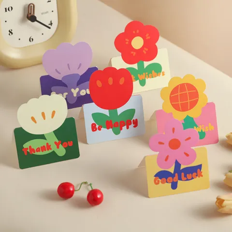 Biglietto d'Auguri Pieghevole di San Valentino con Fiore Rosso Cartone Dipinto a Mano Biglietto di Auguri Tridimensionale