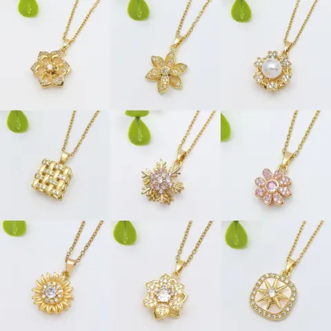 Collier Pendentif Tournant Fleur Zirconia Acier Inoxydable Plaqué Or Chaîne De Clavicule Chic Cadeau De Bijoux Pour Femmes