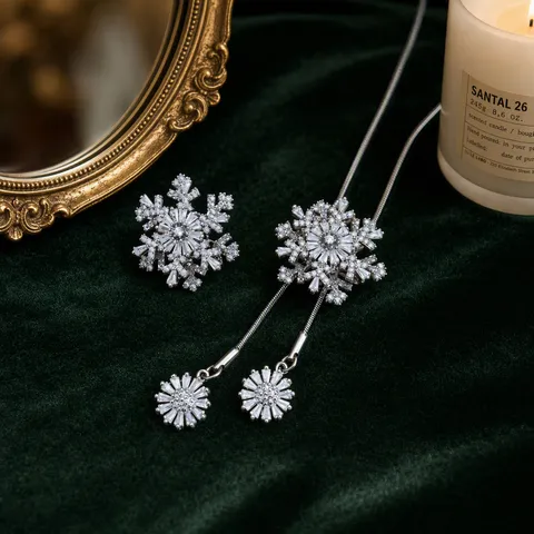Luxe Roterende Sneeuwvlok Truiketting Halsketting Broche Voor Vrouwen Koper Zirconia Ingelegde Verguld Elegante Mode Sieraden