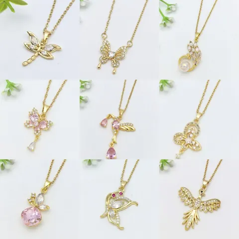 Moda Acciaio Inossidabile Rame Zirconia Farfalla Libellula Colibrì Pendente Collana Placcata Oro Donna Elegante Gioielli Regalo
