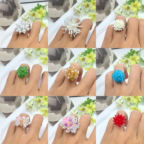 Anello Fatto a Mano Mughetto in Cristallo Artificiale Lusso Leggero Stile Ins Anello Aperto Regolabile Donna Gioielli Floreali Regalo