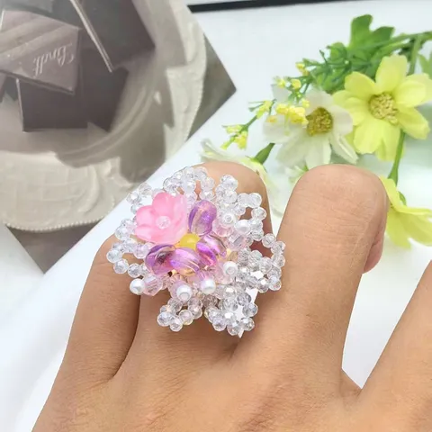 Anello Fatto a Mano Mughetto in Cristallo Artificiale Lusso Leggero Stile Ins Anello Aperto Regolabile Donna Gioielli Floreali Regalo
