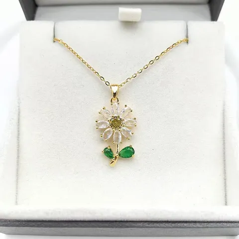 Moda Acciaio Inossidabile Rame Fiore Ciondolo Collana Lusso Strass Geometrico Margherita Catena Clavicola Gioielli Regalo Per Donne