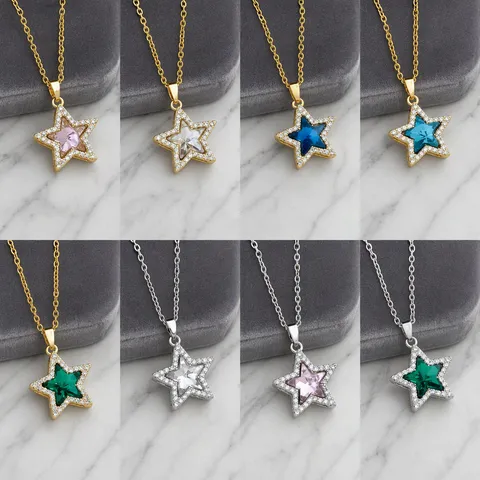 Collana con Ciondolo a Stella in Acciaio Inossidabile per Donna Zirconia Intarsiata Stella in Rame Gioielli Regalo Minimalista Elegante