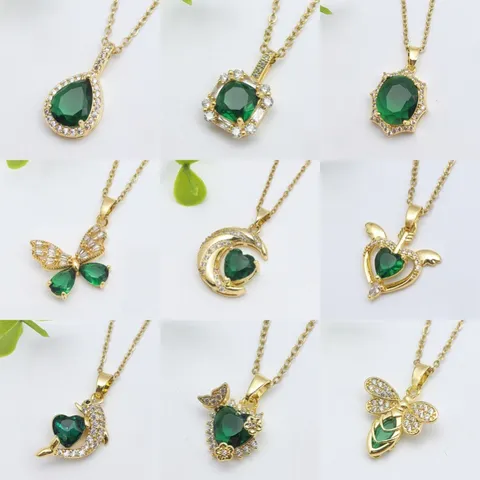 Lussuosa Collana con Ciondolo in Zirconia Verde Acciaio Inossidabile per Donna Catena a Clavicola Placcata in Oro Cuore Farfalla Luna Delfino Animale Frutta Accessorio Gioielli