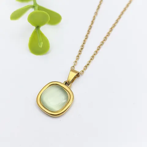 Collana con Ciondolo in Resina di Rame con Catena in Acciaio Inossidabile di Moda per Donna Elegante Placcato Oro Geometrico Rotondo Goccia d'Acqua Catena da Clavicola