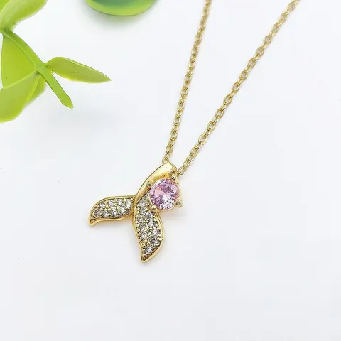 Elegante Collana con Ciondolo in Zirconia Rosa in Acciaio Inossidabile per Donna Cuore Luna Coda di Sirena Gioielli