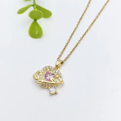 Lussuosa Collana Con Ciondolo in Rame Con Strass Catena in Acciaio Inossidabile Oro Catena a Maglie Trifoglio Cuore Farfalla Croce per Donna Gioielli Moda Quotidiana