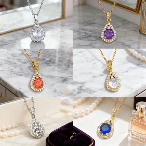 Elegante Collana con Ciondolo a Goccia d'Acqua Catena in Acciaio Inossidabile Rame Intarsio in Zirconia Gioielli Minimalisti per Donna Regalo di Moda