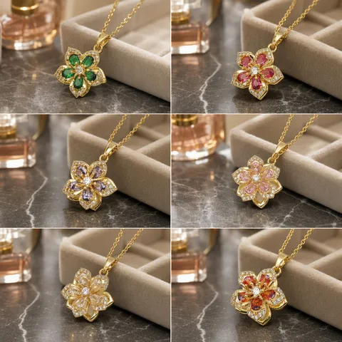 Collana con Pendente a Fiore Rotante in Acciaio Inossidabile per Donna Lusso Catena a Clavicola con Strass Gioielli Quotidiani Versatili