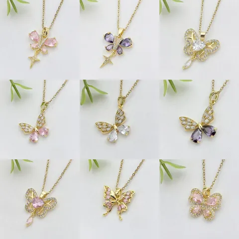 Collana con Pendente a Farfalla da Donna Acciaio Inossidabile Rame Zirconia Intarsiata Gioielli di Moda Regalo