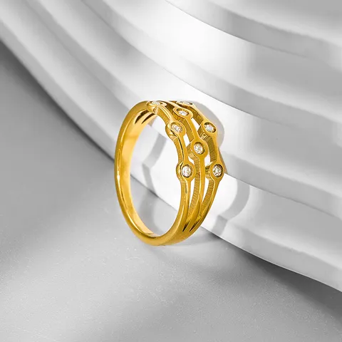 Bague Ouverte en Acier Inoxydable pour Femmes Plaquée Or Multicouche Strass Mode Bague de Doigt Cadeau de Bijoux