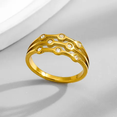 Bague Ouverte en Acier Inoxydable pour Femmes Plaquée Or Multicouche Strass Mode Bague de Doigt Cadeau de Bijoux