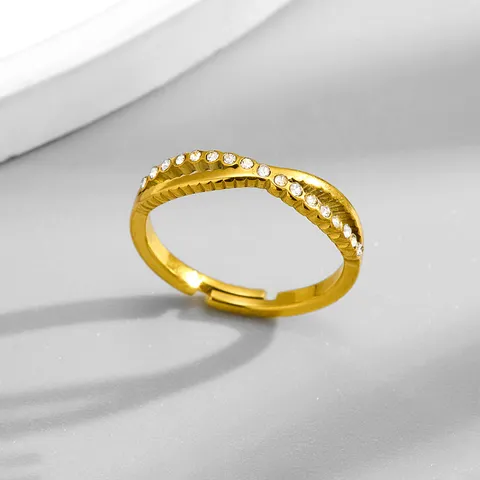 Anello Aperto Minimalista in Acciaio Inossidabile per Donna Placcato Oro Croce Strass Anello Geometrico Gioielli alla Moda