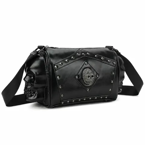 Bolso Bandolera Estilo Punk Calavera Remaches Mujer Cuero PU Moto Bolso de Hombro Moda Remaches Cadena Metal