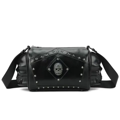 Bolso Bandolera Estilo Punk Calavera Remaches Mujer Cuero PU Moto Bolso de Hombro Moda Remaches Cadena Metal