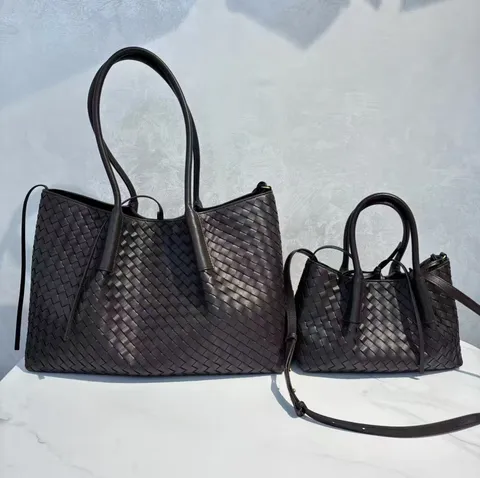 Luxury Genuine Leather Woven Tote Bag Large Capacity Shoulder Shopping Bag Fashion Casual Handbag For Women