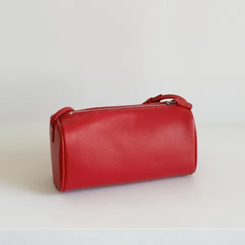 Minimalist Genuine Lambskin Leather Cylinder Bag Soft Crossbody Pillow Bag Vintage Casual Shoulder Handbag