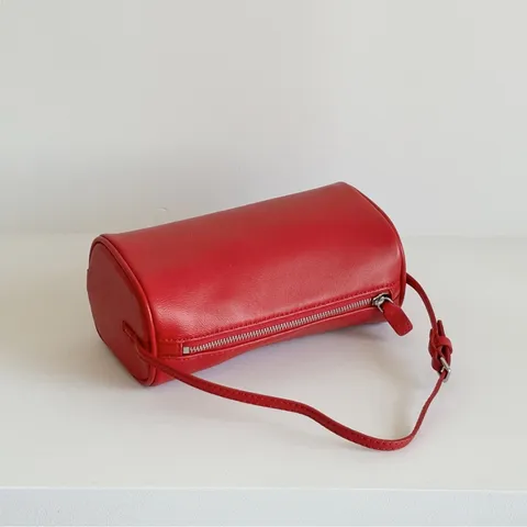 Minimalist Genuine Lambskin Leather Cylinder Bag Soft Crossbody Pillow Bag Vintage Casual Shoulder Handbag