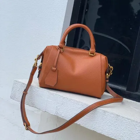 Genuine Leather Boston Bag Women Large Capacity Top Handle Handbag Business Commuting Crossbody Bag