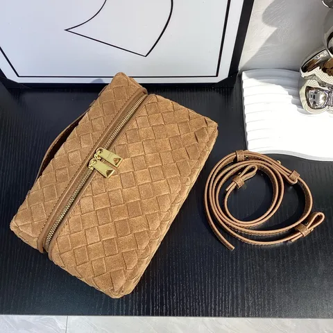 Sac Bandoulière Tissé en Cuir Véritable pour Femmes Vintage Fait Main en Daim Sac Boîte à Lunch Poignée Supérieure Sac à Main Quotidien