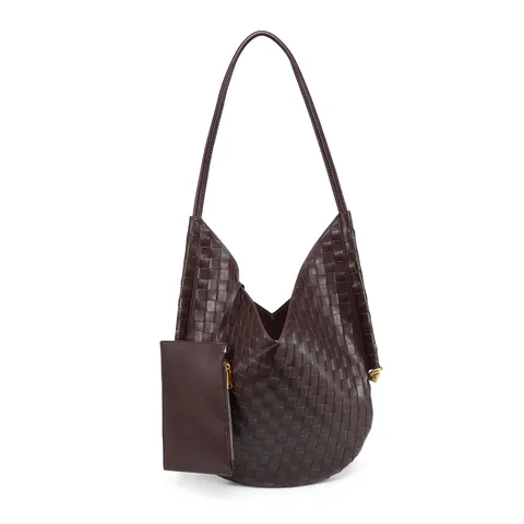 Women Soft Woven Tote Bag Large Capacity Diamond Lattice PU Leather Shoulder Bag Casual Daily Handbag With Pouch