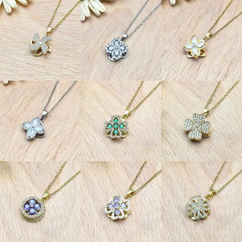 Edelstahl Vierblättriges Kleeblatt Anhänger Halskette Rotierende Blumen Strass Leichter Luxus Mode Schmuck Geschenk