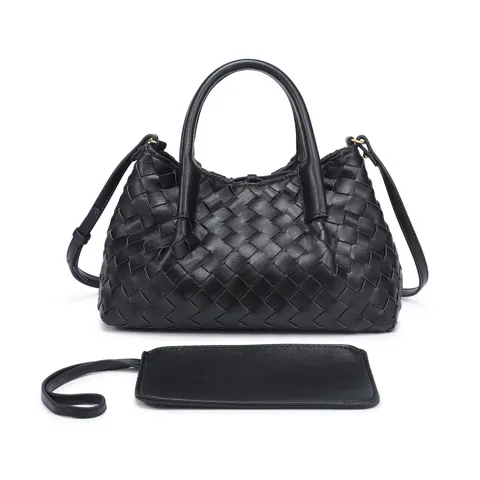 Women's Woven Tote Bag PU Leather Large Capacity Handbag Casual Retro Shoulder Bag Daily Commuter Purse