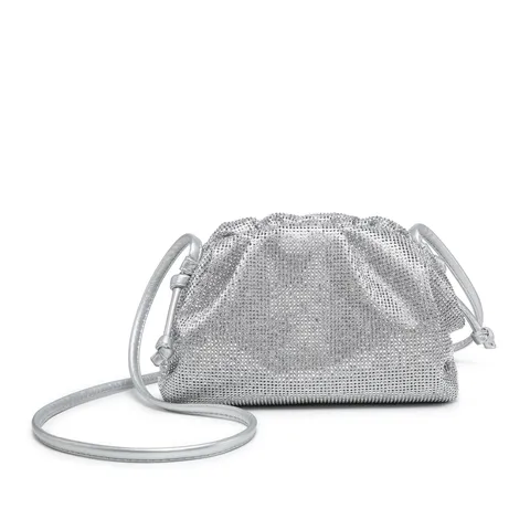 Women Rhinestone Pleated Cloud Bag PU Leather Evening Clutch Luxury Designer Style Crossbody Shoulder Bag