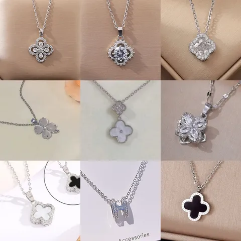 Minimalistikó Anoxeidoto Atsali Trefflo Kremasto Kolie Gynekes Chryso Asimi Plated Zirko Tetrafyllo Trifylli Moda Kosmimata