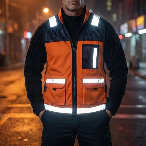 Men's Summer Tactical Reflective Safety Vest Casual Workwear Multi Pocket High Visibility Outdoor Commuter Sleeveless Top