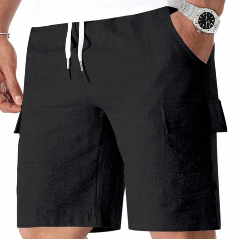 Men's Casual Quick Drying Cargo Shorts Loose Fit Multi Pockets Drawstring Beach Short Pants Summer Sportswear