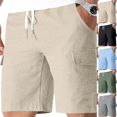 Men's Casual Quick Drying Cargo Shorts Loose Fit Multi Pockets Drawstring Beach Short Pants Summer Sportswear