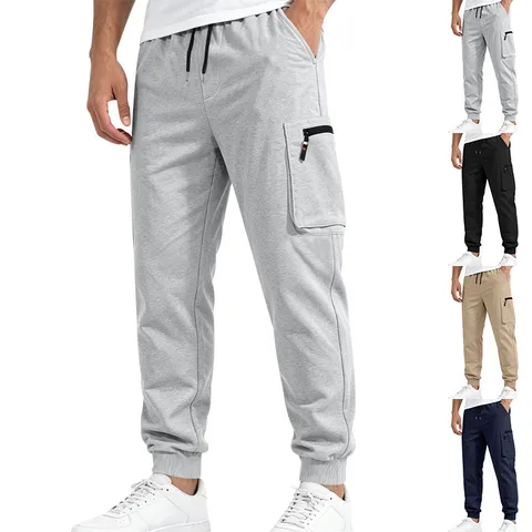 Men's Casual Cargo Sweatpants Heavyweight Fleece Cuffed Multi-Pocket Jogger Pants