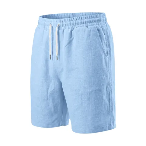 Men's Summer Casual Linen Texture Shorts Woven Holiday Simple Five-Point Pants With Drawstring Elastic Waist Beach Shorts