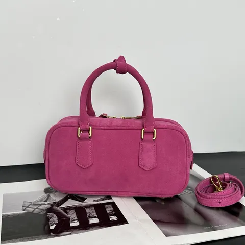 Damen Vintage Wildleder Boston Tasche Lässige Top Griff Handtasche Einfarbig Reißverschluss Umhängetasche