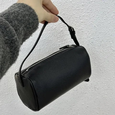 Minimalist Genuine Leather Cylinder Bag Women 90s Vintage Top Handle Shoulder Crossbody Bag Retro Chic Commuter Handbag